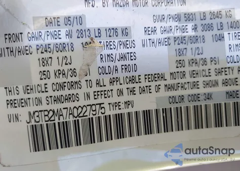 2010 Mazda Cx-9 Touring из США, поврежденный, VIN JM3TB2MA7A0227975